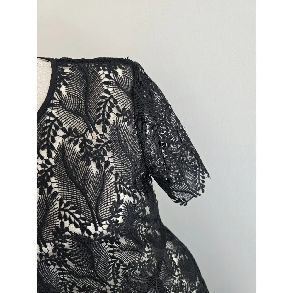 Diane Von Furstenberg Lace Embroidery Overlay Sheer Sheath Dress 8 M Black - Picture 3 of 11